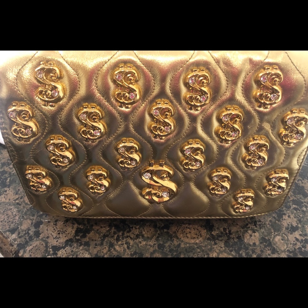Moschino Dollar Studs Laminated Shoulder Bag